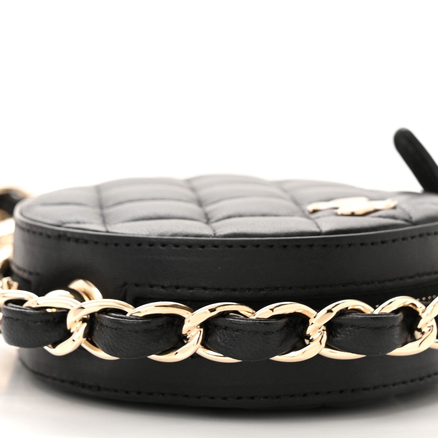 Chanel Lambskin Quilted Chain Round Mini Clutch Black 9 of 11