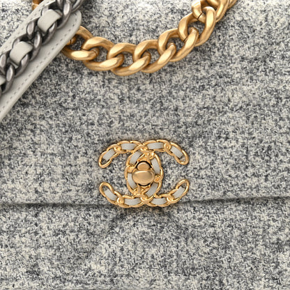 Chanel Tweed Quilted Medium Chanel 19 Flap Grey Ecru 8 of 10