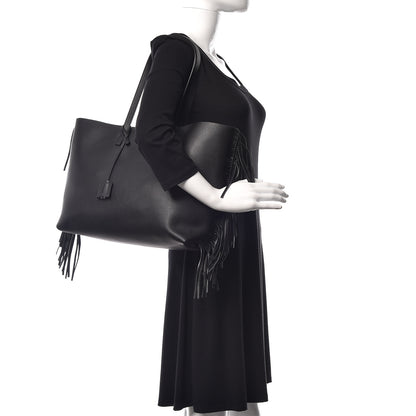 Saint Laurent Calfskin Large Fringe Shopping Tote Black 2 of 9