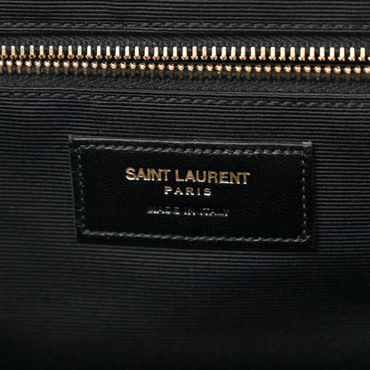 Saint Laurent Grain De Poudre Matelasse Chevron Large Monogram Satchel Dark Green 6 of 11