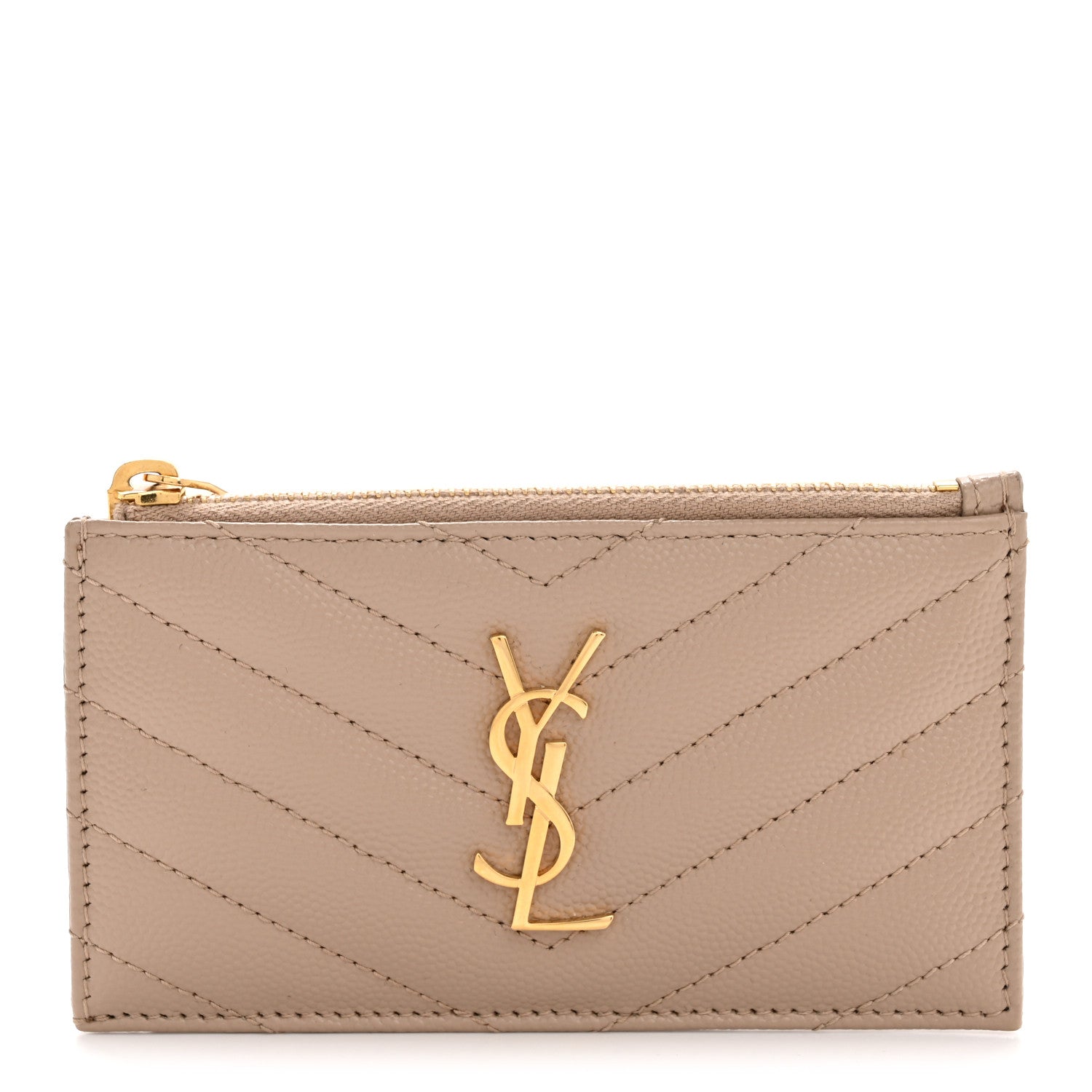 Saint Laurent Monogram Grain de Poudre 5 Fragments Zip Pouch Card Holder Dark Beige 1 of 9