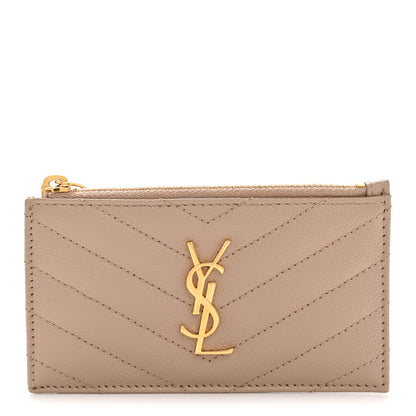 Saint Laurent Monogram Grain de Poudre 5 Fragments Zip Pouch Card Holder Dark Beige 1 of 9