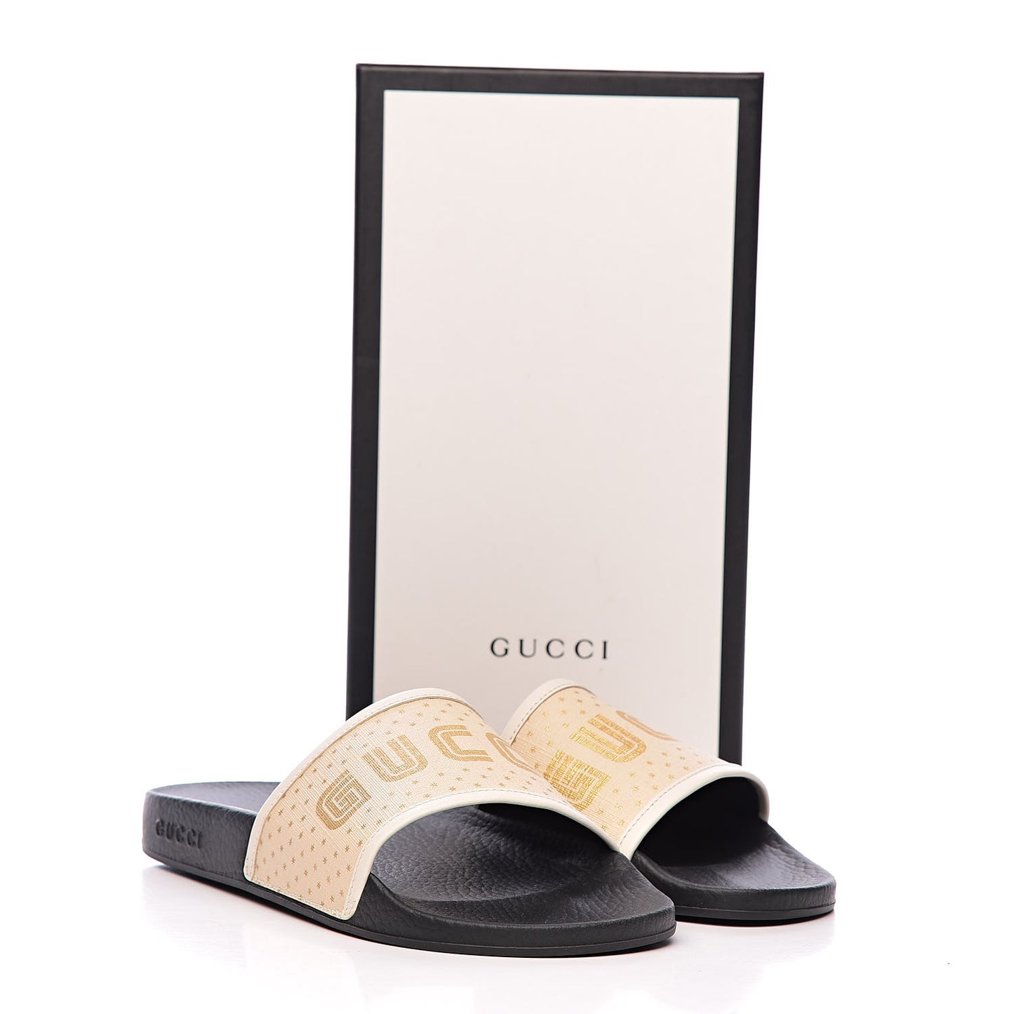 X SEGA Supreme Canvas GUCCY Stars Womens Slide Sandals 40 Mystic White Gold