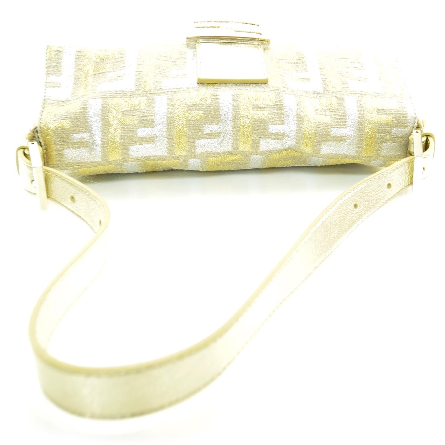 Fendi Metallic Lurex Calfskin Zucca Baguette Gold Silver 5 of 8