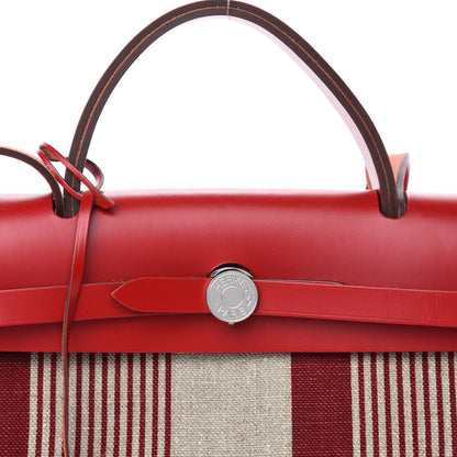 Hermes Vache Hunter Toile H Vibration Herbag Zip 31 PM Bordeaux Ficelle Rouge Piment 10 of 10
