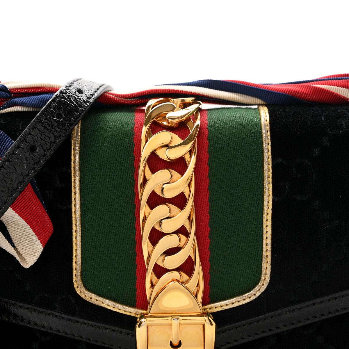 Gucci Velvet GG Monogram Small Sylvie Shoulder Bag Black 8 of 10