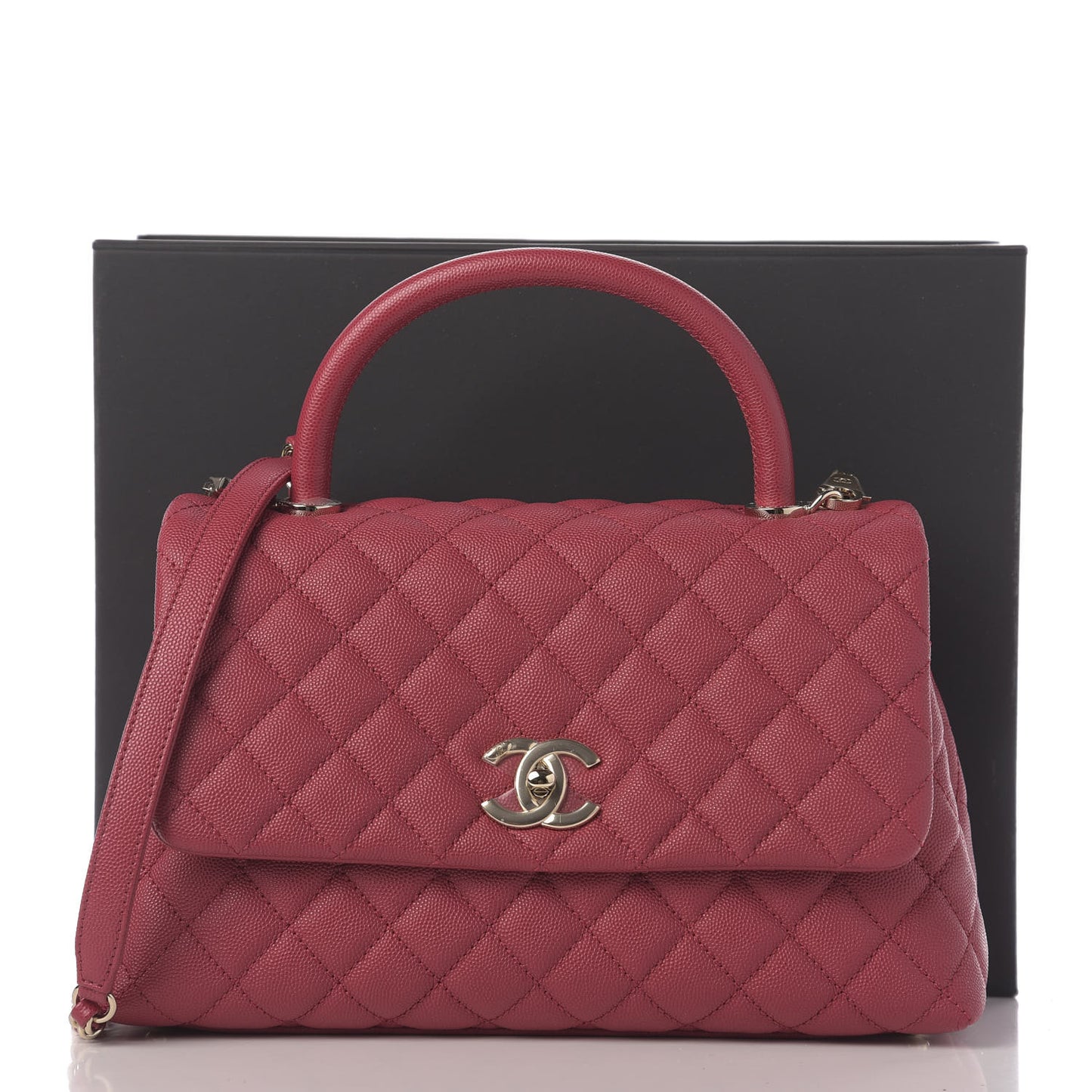 Caviar Quilted Small Coco Handle Flap Dark Pink