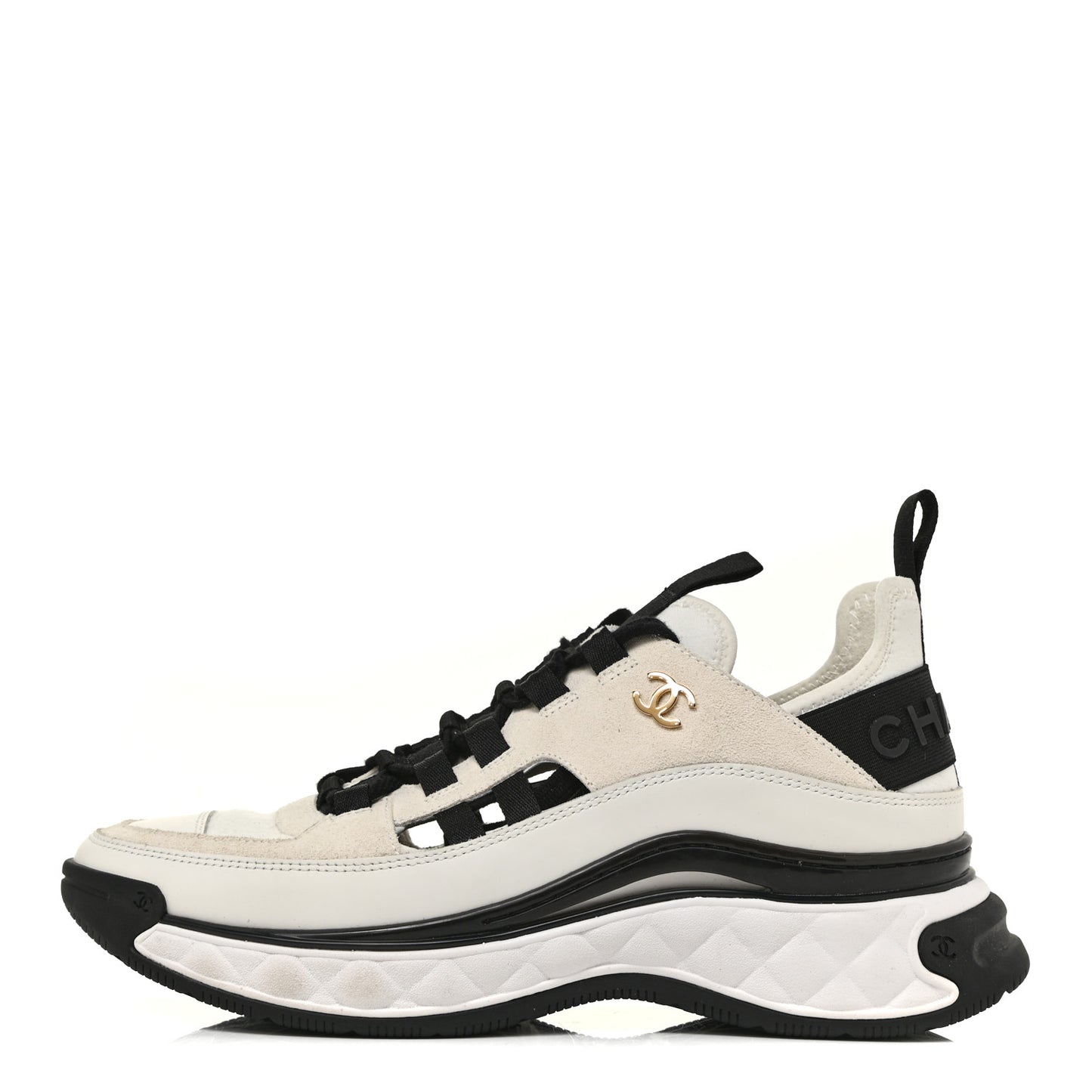 Fabric Calfskin Suede CC Sneakers 39 Ivory Black