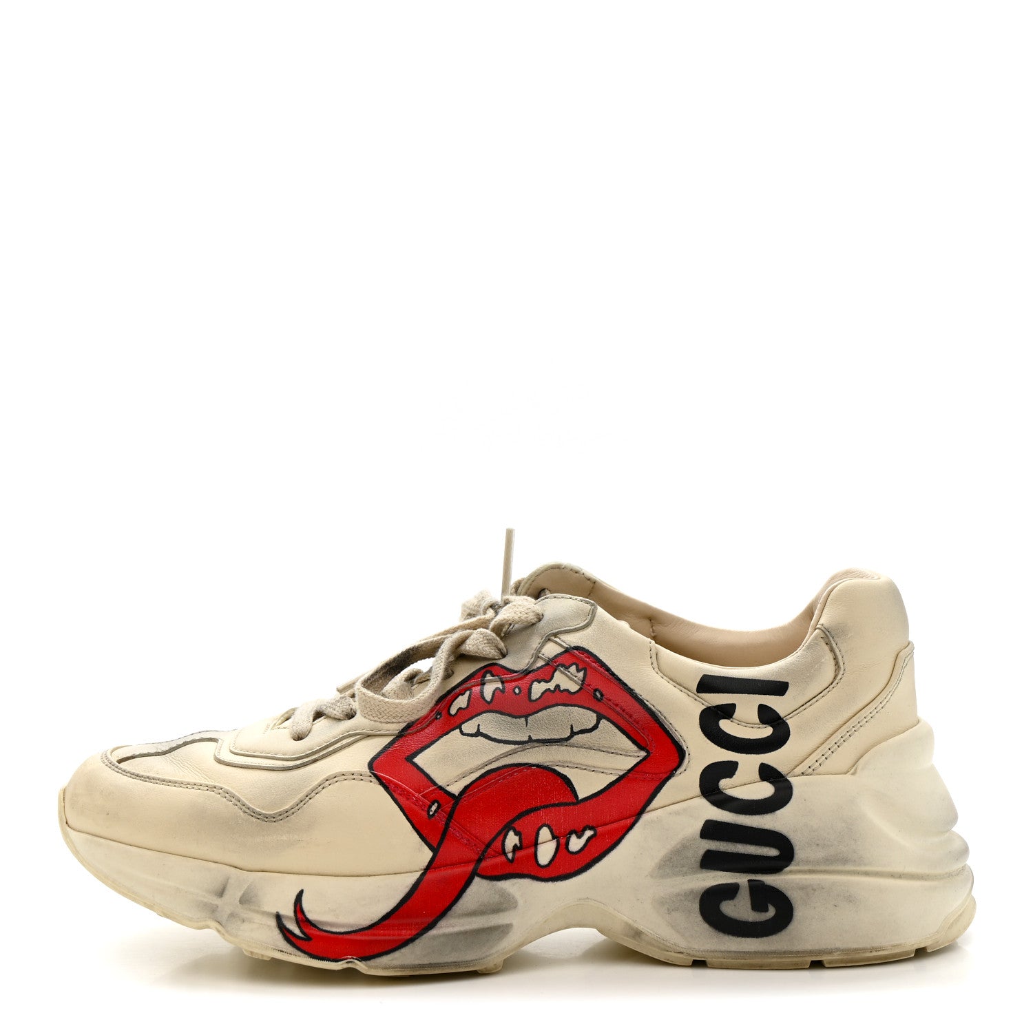 Gucci Calfskin Mouth Print Womens Rhyton Sneakers 38 Ivory 1 of 9