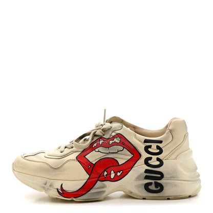 Gucci Calfskin Mouth Print Womens Rhyton Sneakers 38 Ivory 1 of 9