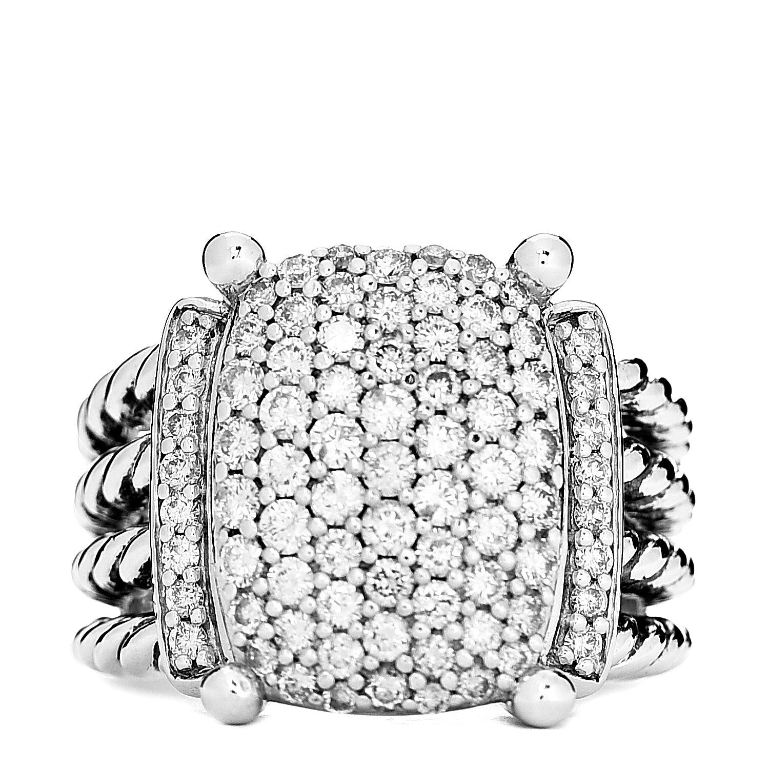 David Yurman Sterling Silver Diamond 16mm Wheaton Ring 54 7 1 of 5