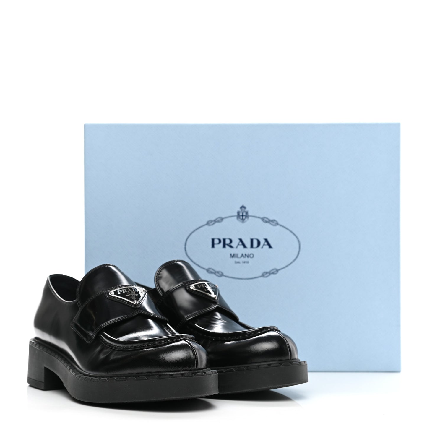 Spazzolato Metal Triangle Logo 50mm Loafers 38 Black
