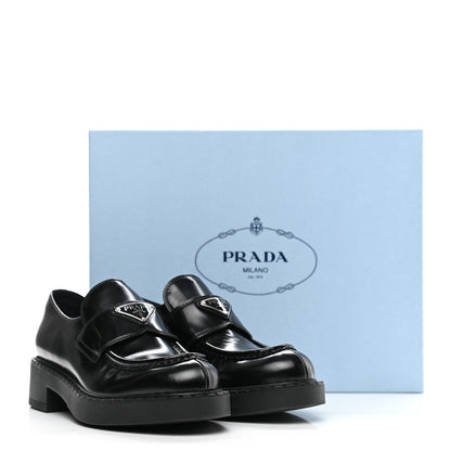 Prada Spazzolato Metal Triangle Logo 50mm Loafers 38 Black 9 of 9