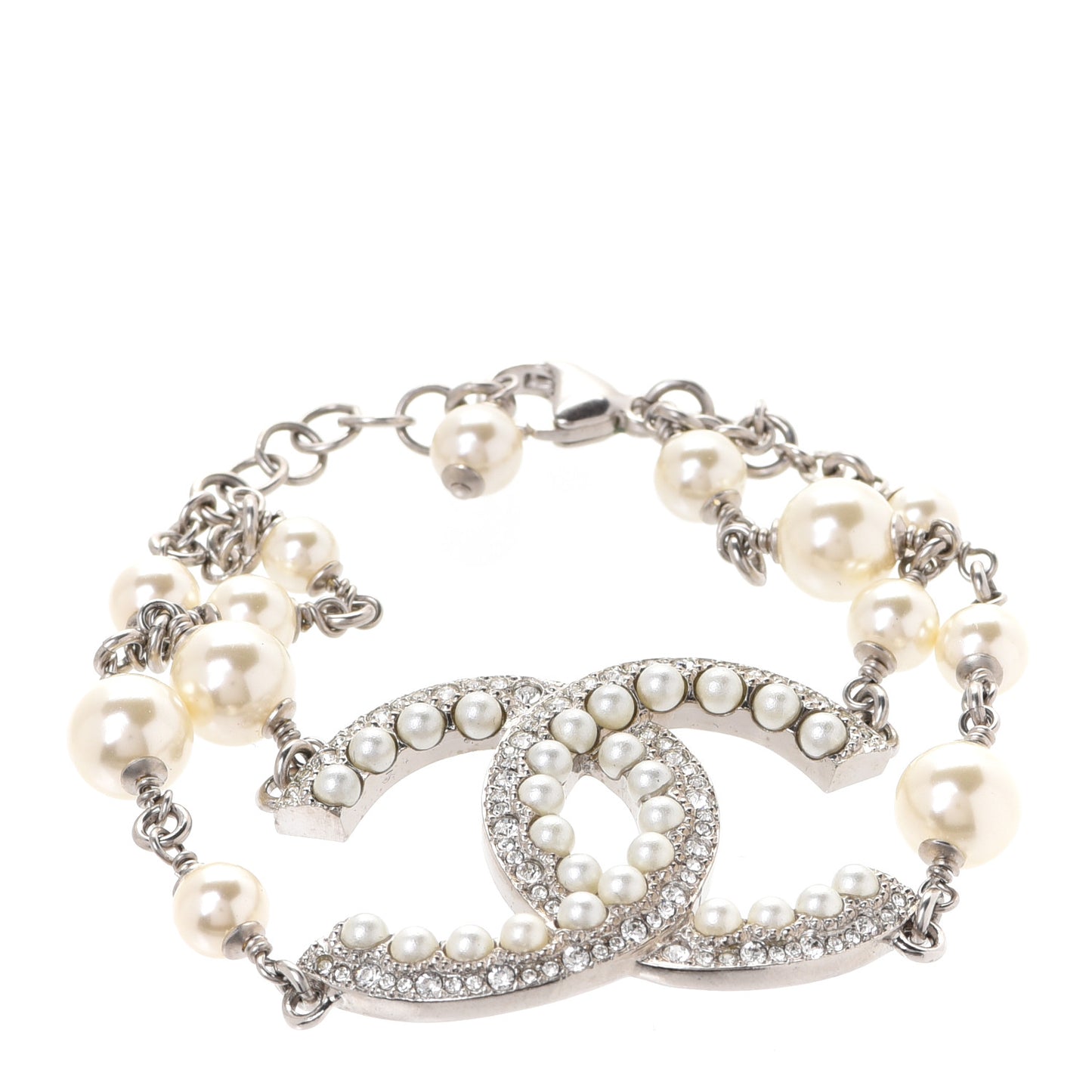 Pearl Crystal CC Bracelet Silver