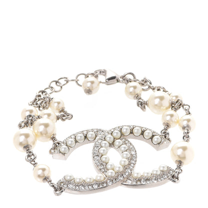 Chanel Pearl Crystal CC Bracelet Silver 1 of 5