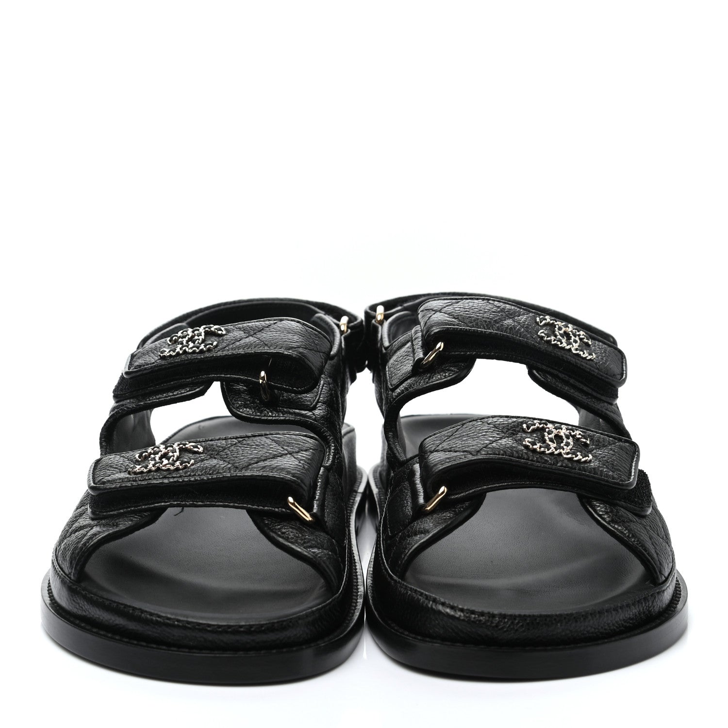 Chanel Grained Calfskin Velcro Dad Sandals 37.5 Black 2 of 9