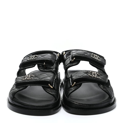 Chanel Grained Calfskin Velcro Dad Sandals 37.5 Black 2 of 9