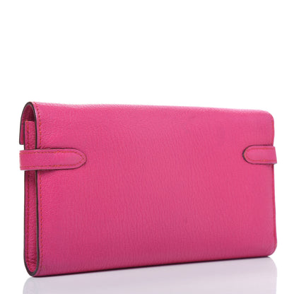 Hermes Chevre Mysore Kelly Longue Wallet Rose Shocking 3 of 21