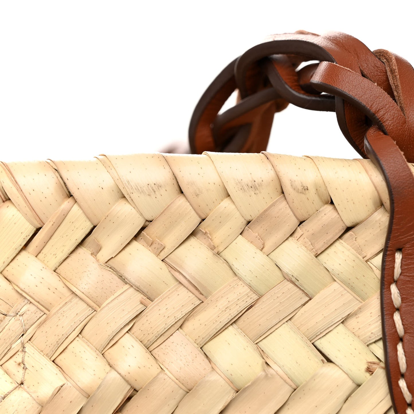 Palmitto Vitello Woven Braided Large Basket Tote Bag Naturale Cognac