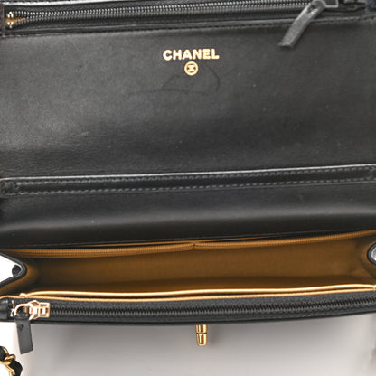 Chanel Lambskin Quilted CC Pearl Crush Wallet on Chain WOC Black 5 of 11