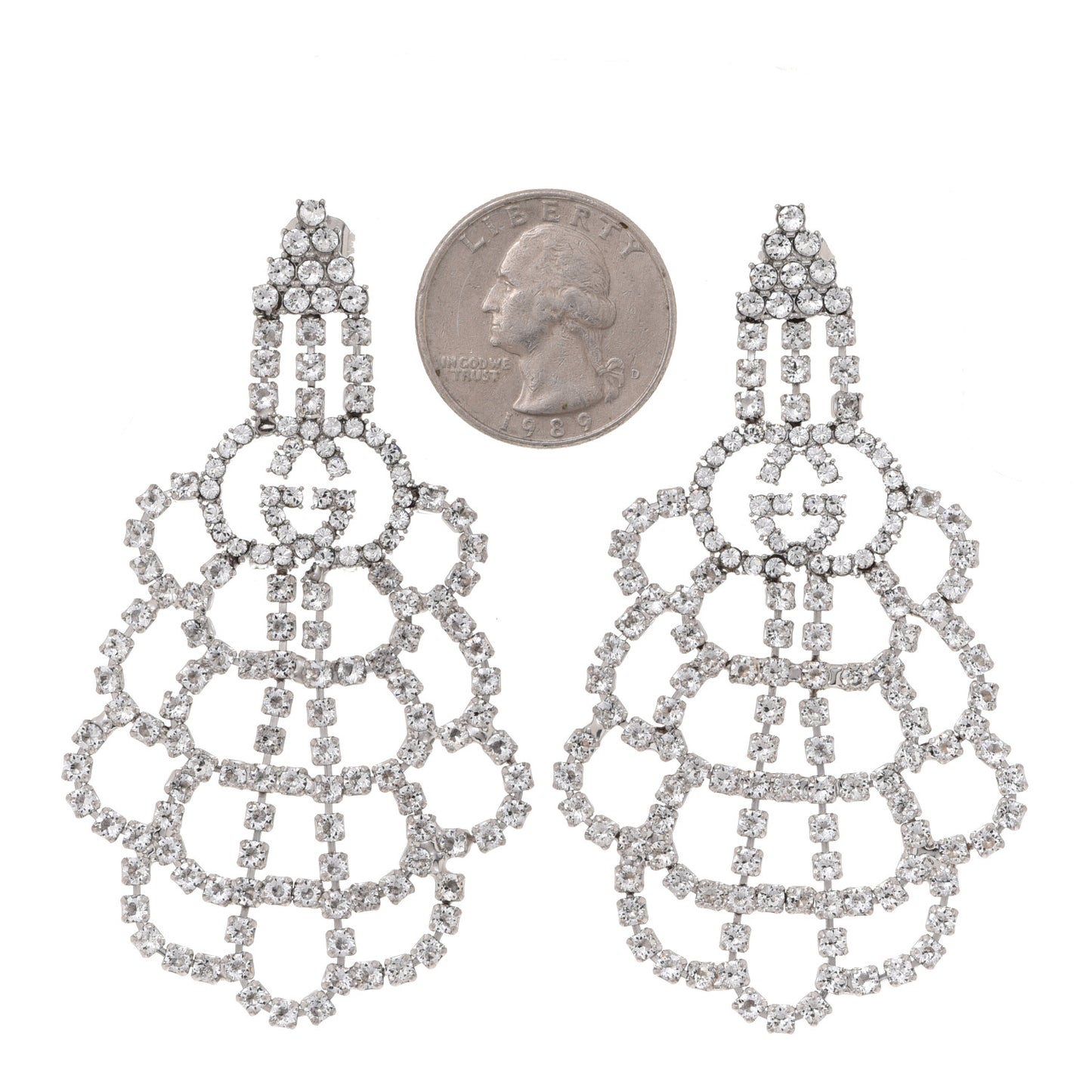 Metal Crystal Drop Earrings Silver