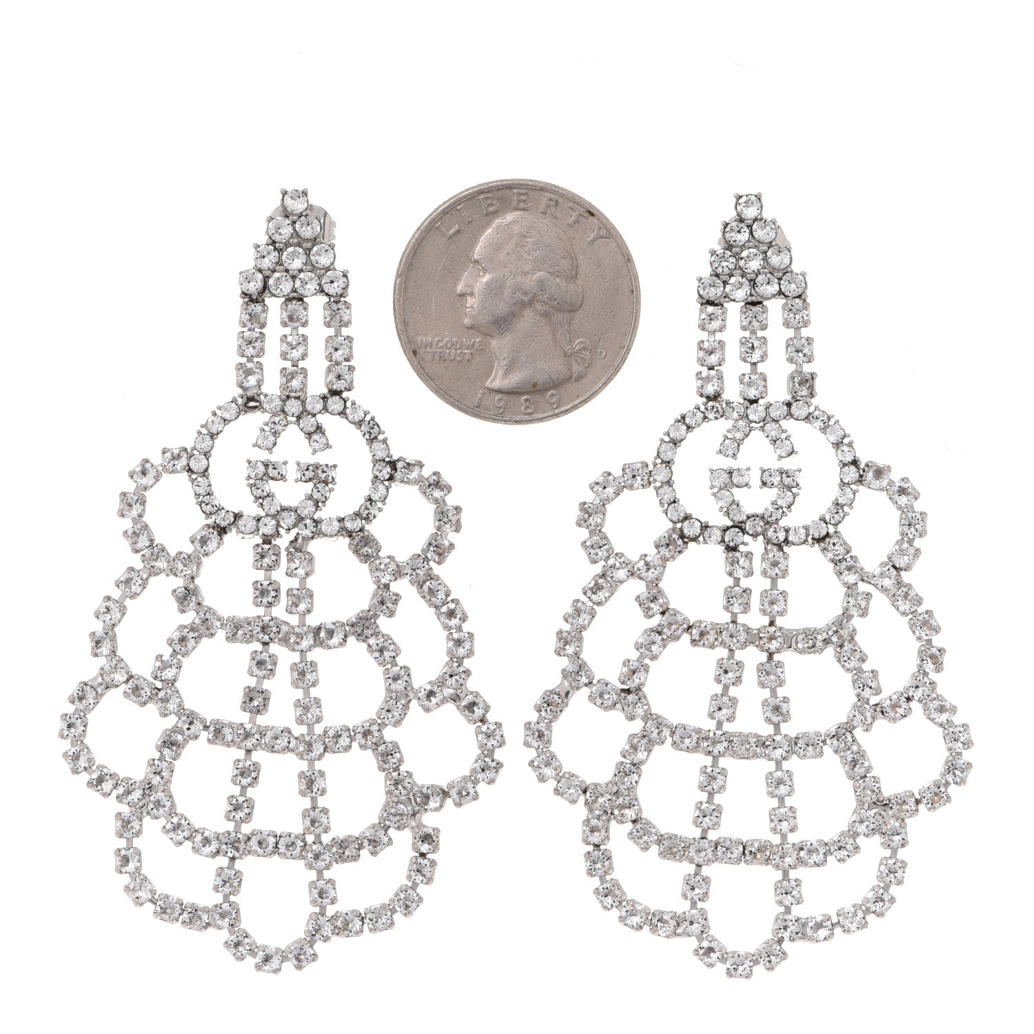 Gucci Metal Crystal Drop Earrings Silver 2 of 5