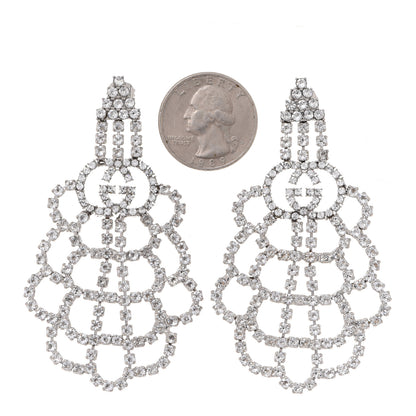 Gucci Metal Crystal Drop Earrings Silver 2 of 5