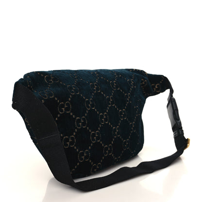 Gucci Velvet GG Monogram Web Belt Bag Blue Beige 3 of 9