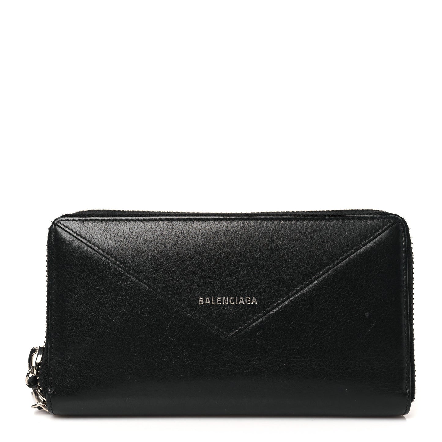 Calfskin Papier Zip Around Wallet Black