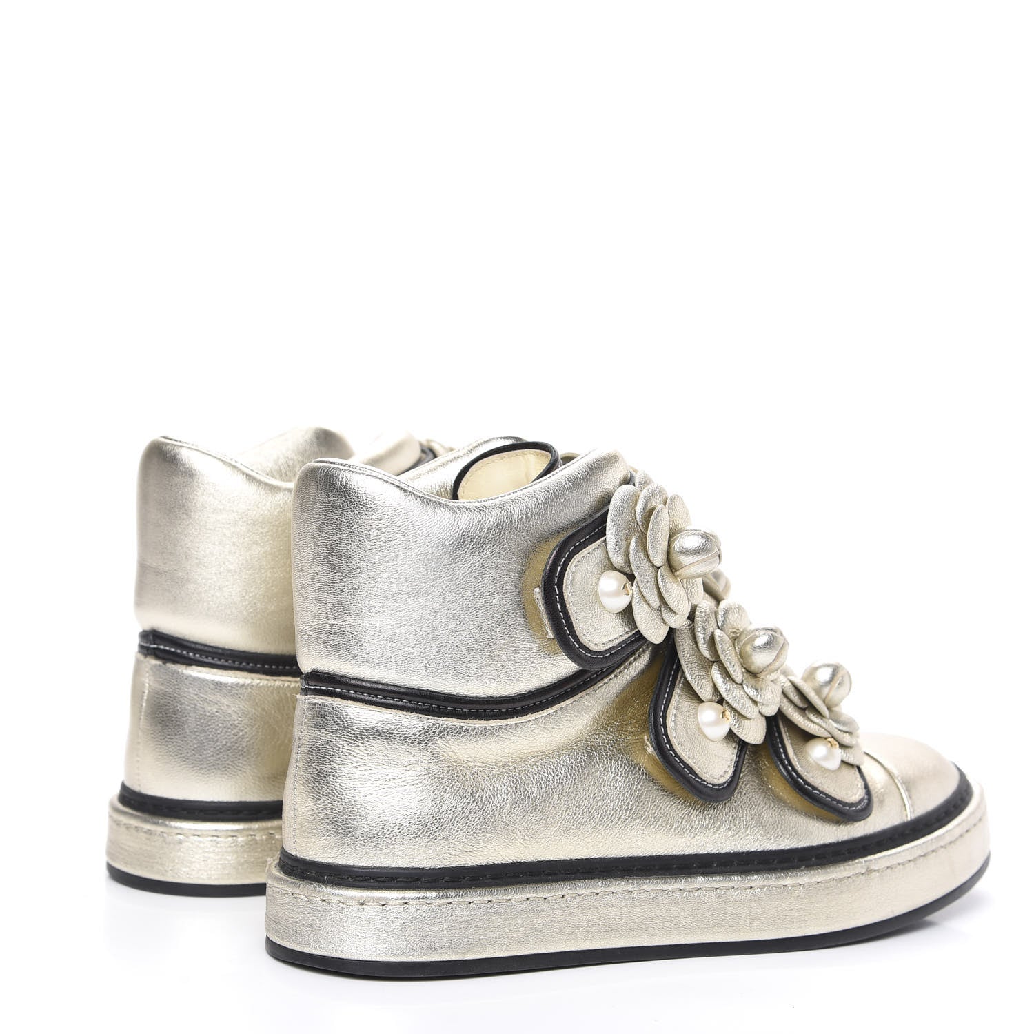 Chanel Metallic Lambskin Camellia High Top Sneakers 36 Gold 4 of 9