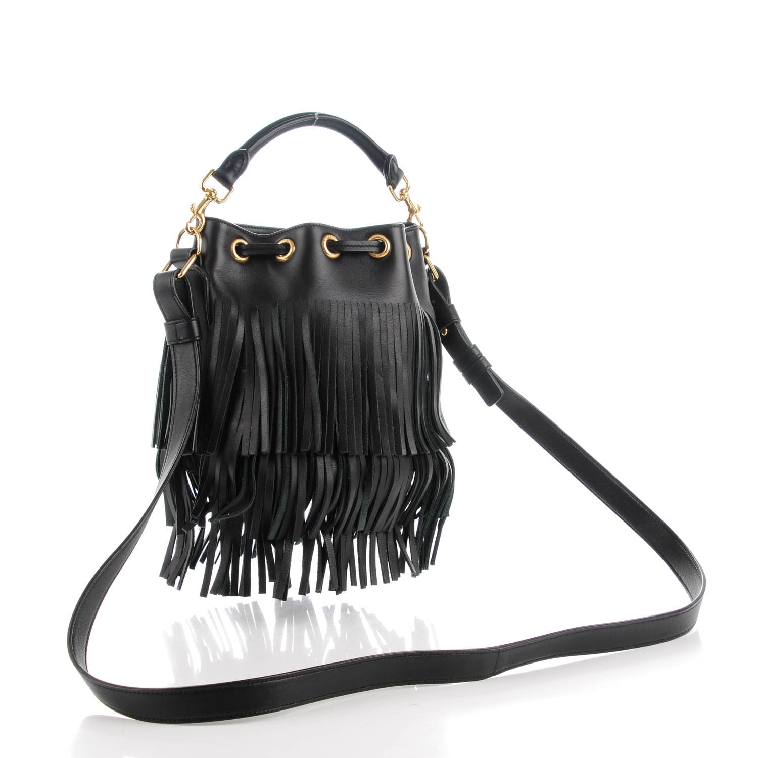 Saint Laurent Calfskin Small Emmanuelle Fringe Bucket Bag Black 3 of 7