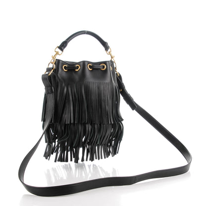 Saint Laurent Calfskin Small Emmanuelle Fringe Bucket Bag Black 3 of 7