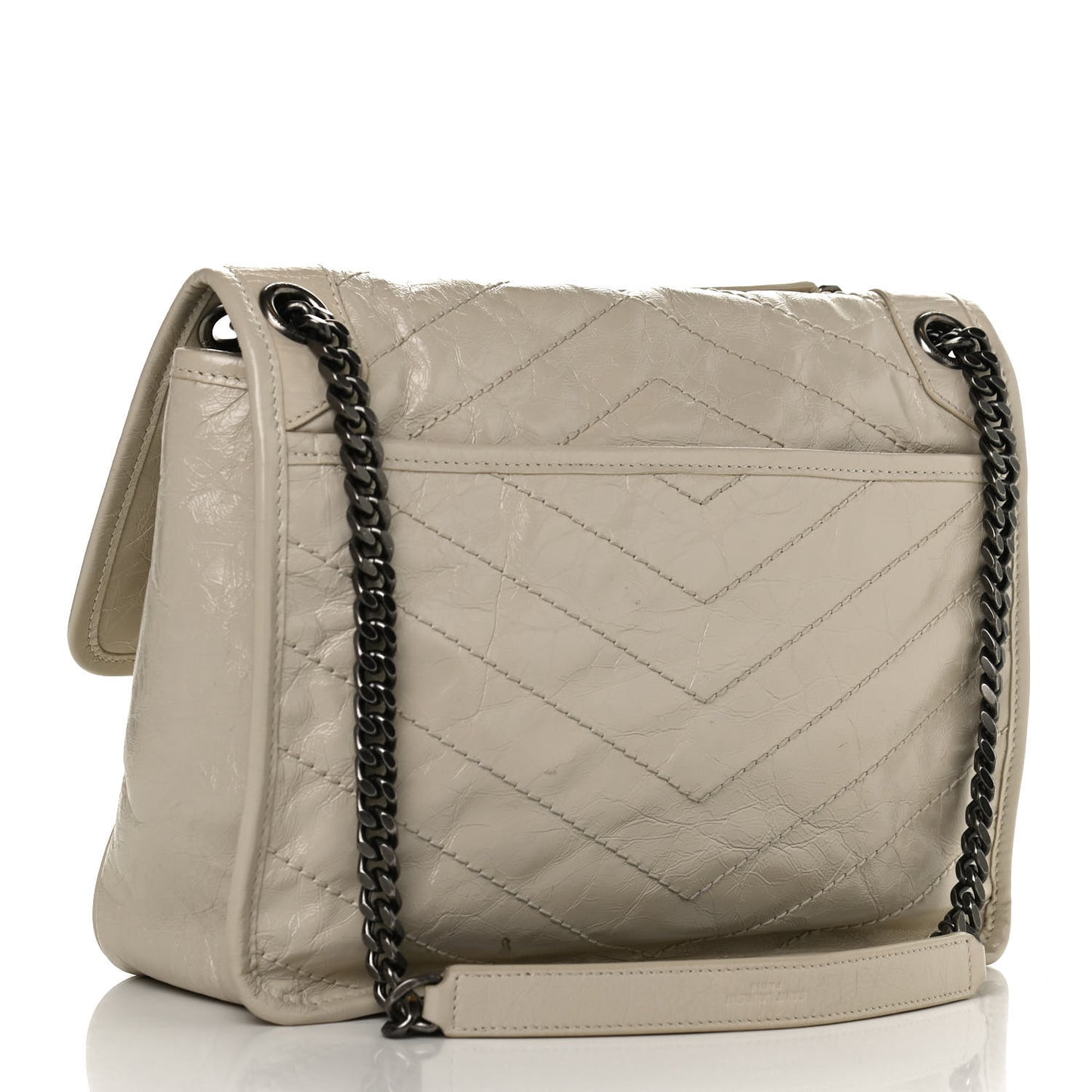 Crinkled Calfskin Matelasse Monogram Medium Niki Chain Satchel Ivory