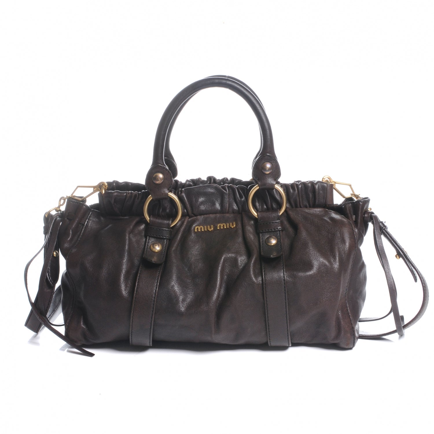 Miu Miu Leather Gathered Tote Brown 1 of 7