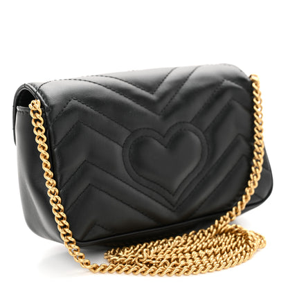Gucci Calfskin Matelasse Super Mini GG Marmont Shoulder Bag Black 3 of 11