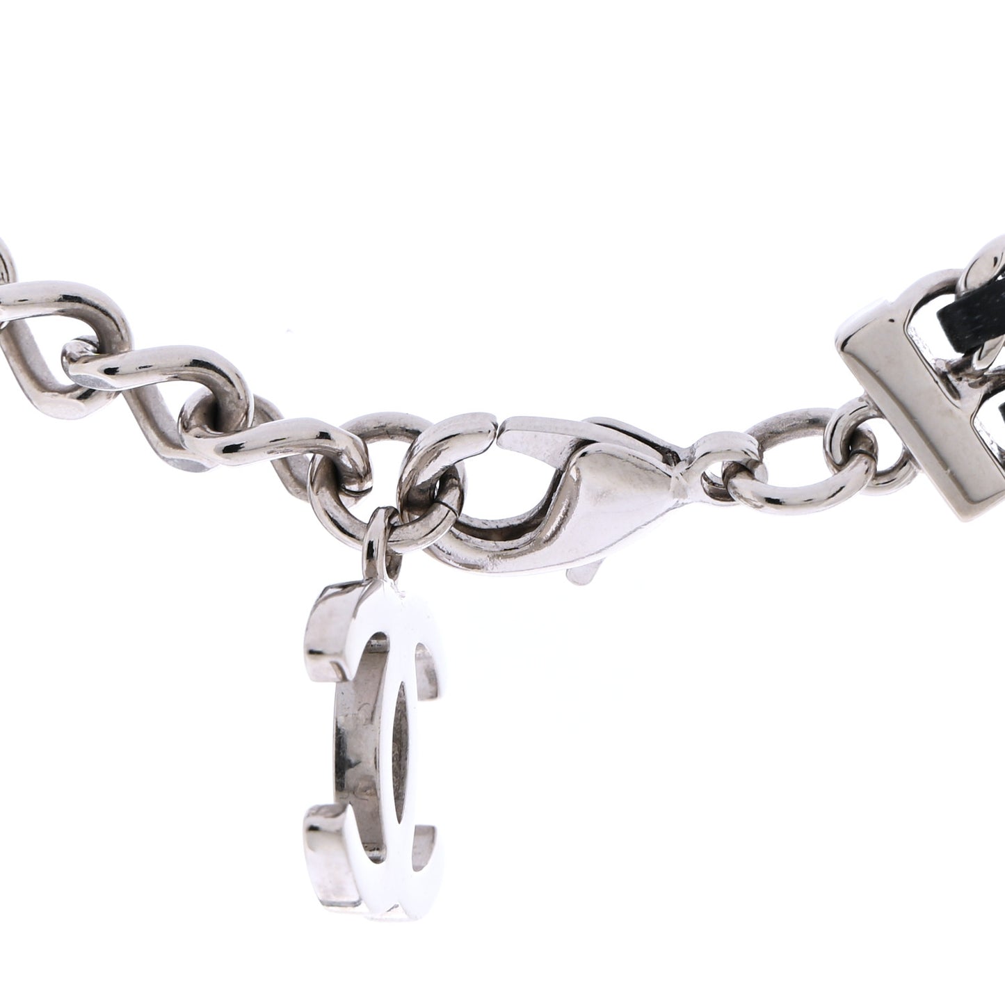 Lambskin CC Chain Choker Necklace Silver Black Silver Black