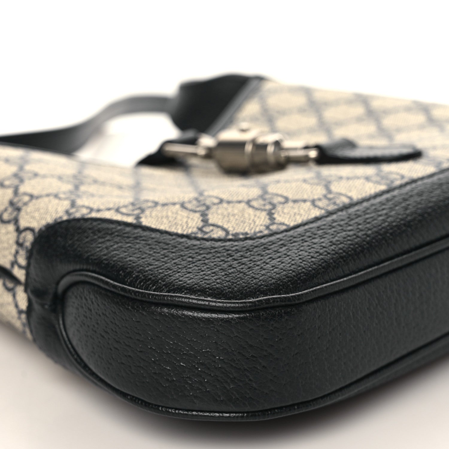 Gucci GG Supreme Monogram Textured Dollar Calfskin Web Small Jackie 1961 Hobo Beige Blue 7 of 8