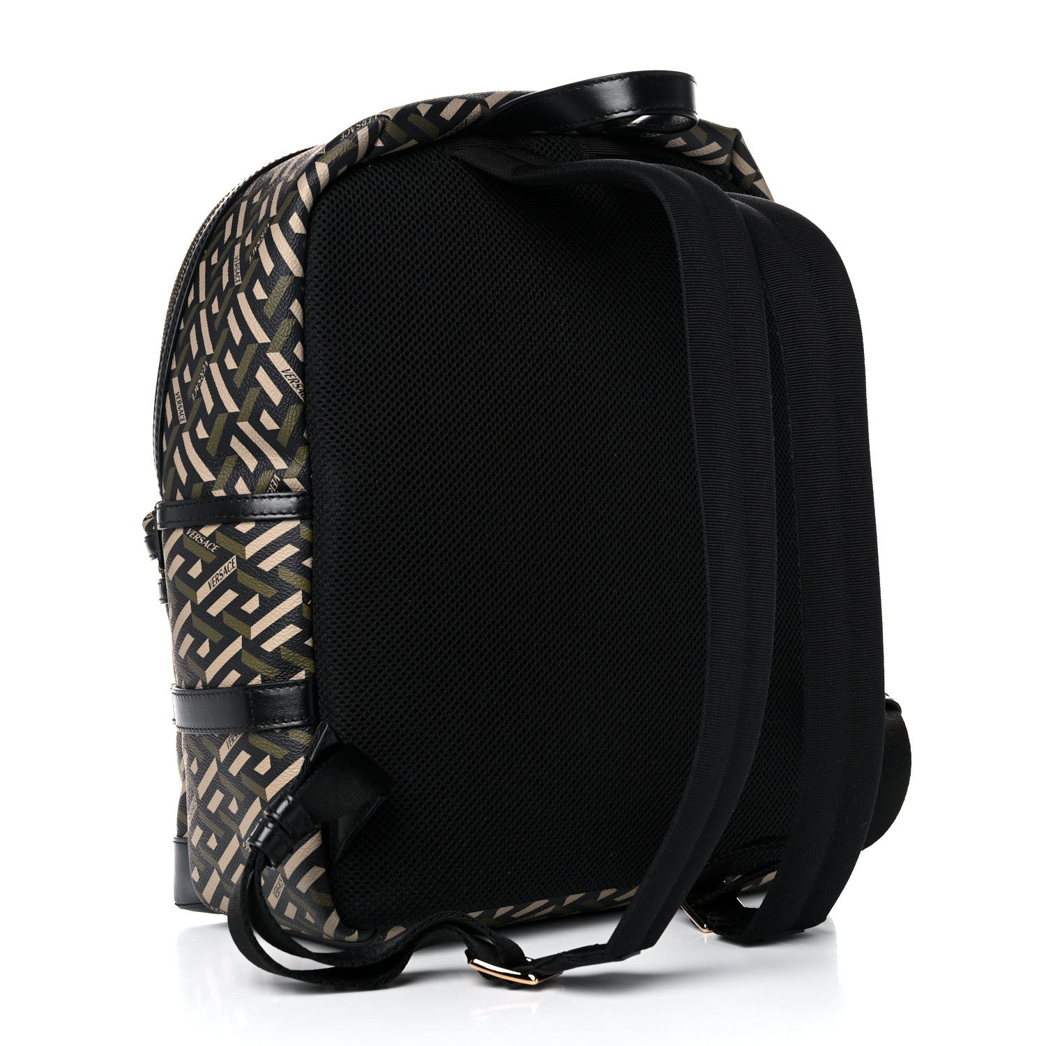 Versace Coated Canvas Calfskin La Greca Signature Backpack Black Khaki 2 of 9