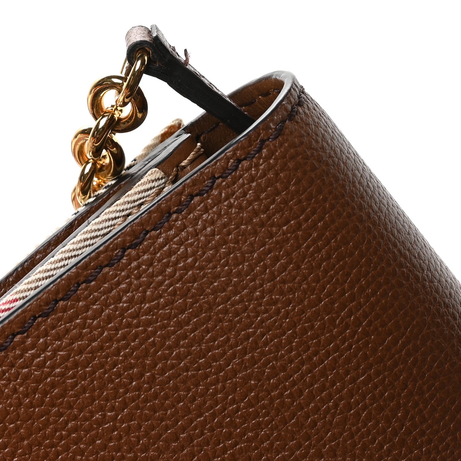 Burberry Grained Calfskin House Check Tartan Mix Hampshire Wallet On Chain Tan 11 of 12