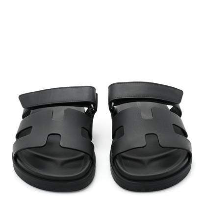 Hermes Calfskin Womens Chypre Sandals 37.5 Black 2 of 8
