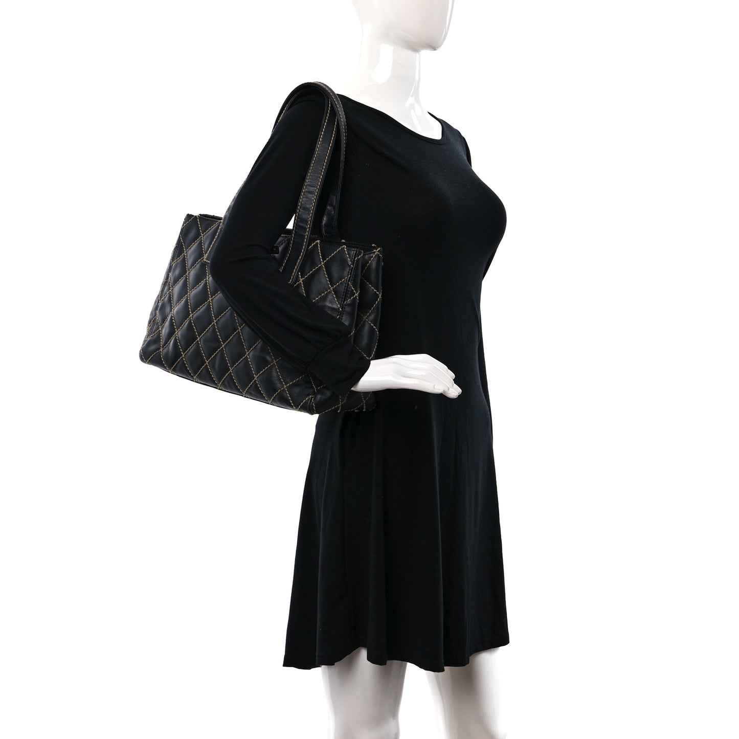 Calfskin Contrast Stitch Surpique Tote Black