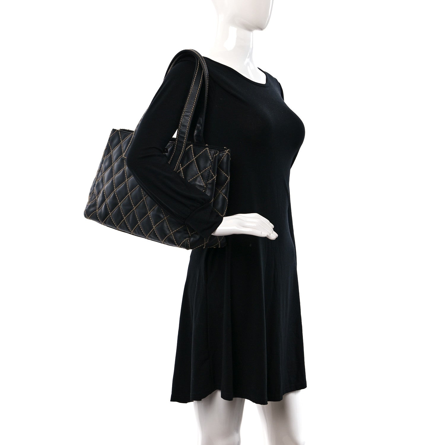 Chanel Calfskin Contrast Stitch Surpique Tote Black 2 of 12