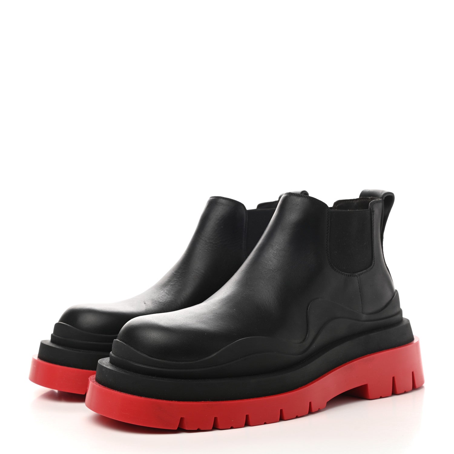 Bottega Veneta Calfskin Womens The Tire Cropped Chelsea Boots 37 Black Bright Red 3 of 7