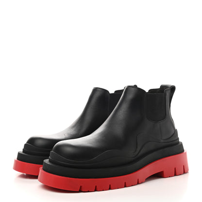 Bottega Veneta Calfskin Womens The Tire Cropped Chelsea Boots 37 Black Bright Red 3 of 7