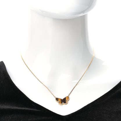 Van Cleef & Arpels 18K Yellow Gold Tiger Eye Lucky Alhambra Butterfly Pendant Necklace 2 of 6