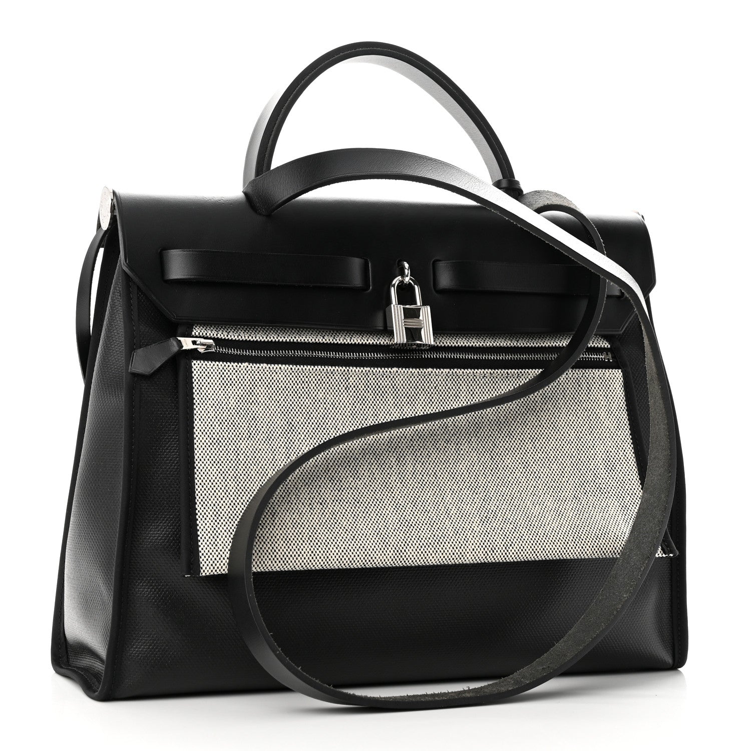 Hermes Toile H Berline Vache Hunter Herbag Zip PM 31 Black Ecru 4 of 12