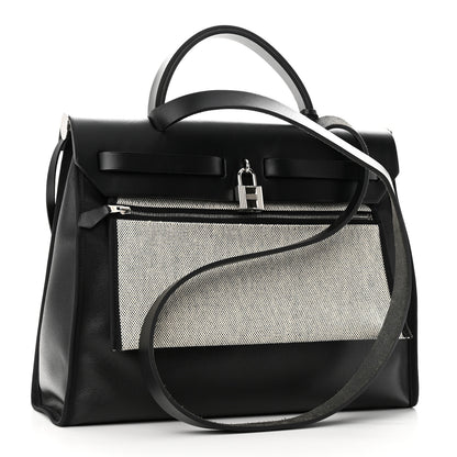 Hermes Toile H Berline Vache Hunter Herbag Zip PM 31 Black Ecru 4 of 12