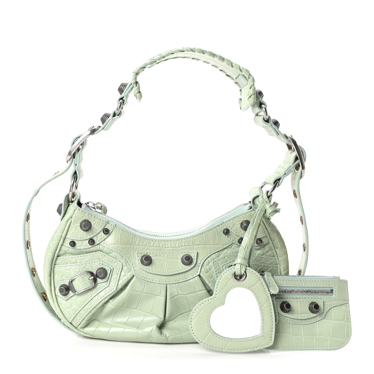 Balenciaga Extra Supple Calfskin Crocodile Embossed Le Cagole Shoulder Bag XS Light Green 2 of 10