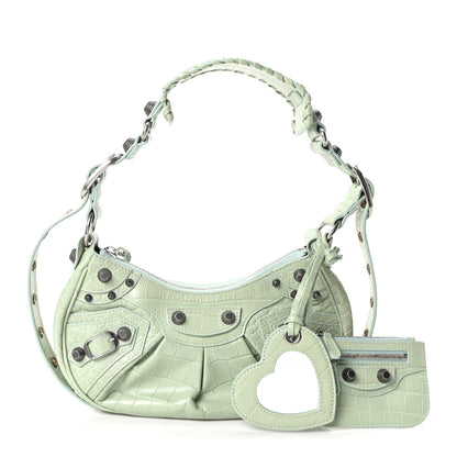 Balenciaga Extra Supple Calfskin Crocodile Embossed Le Cagole Shoulder Bag XS Light Green 2 of 10