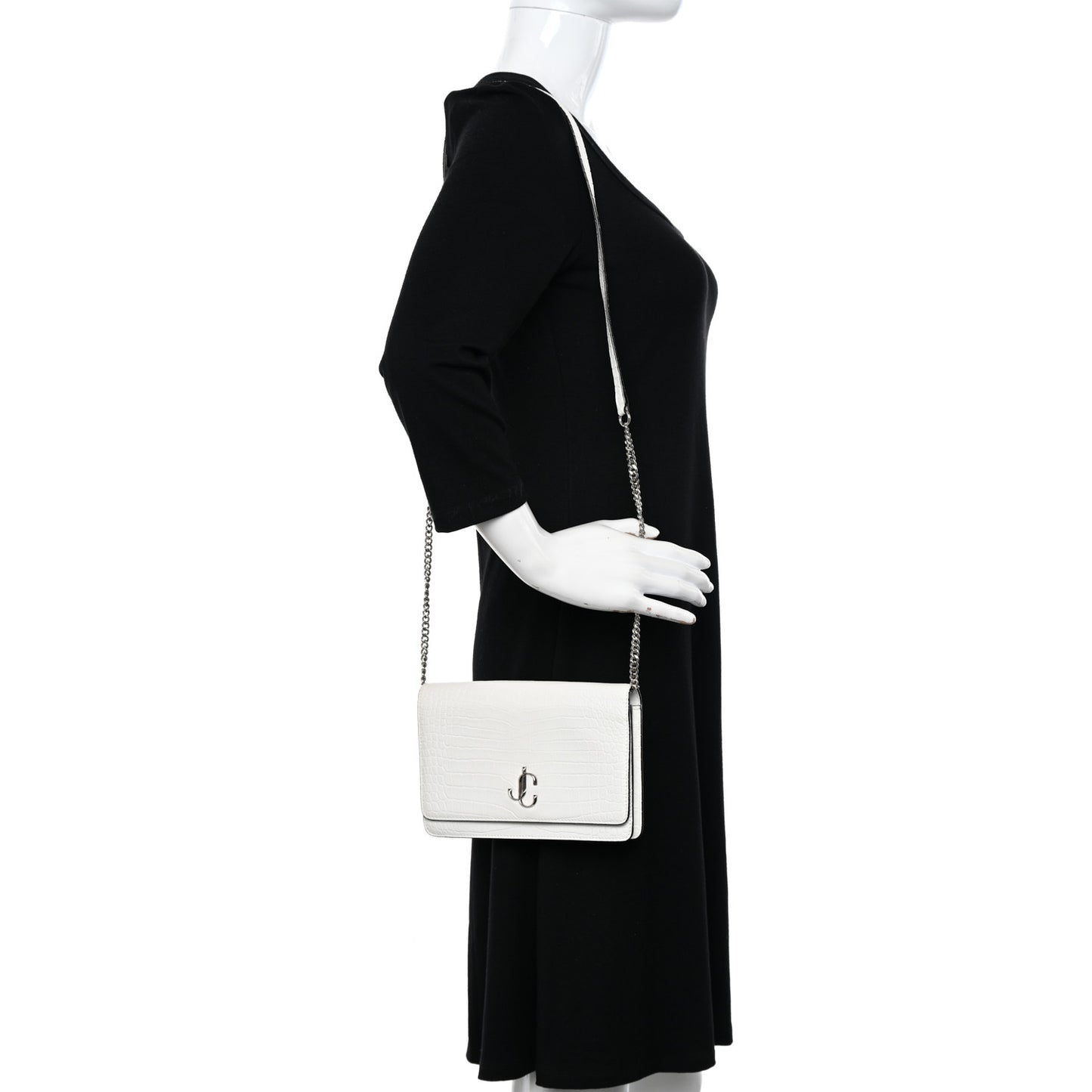 Calfskin Crocodile Embossed Palace Crossbody Latte